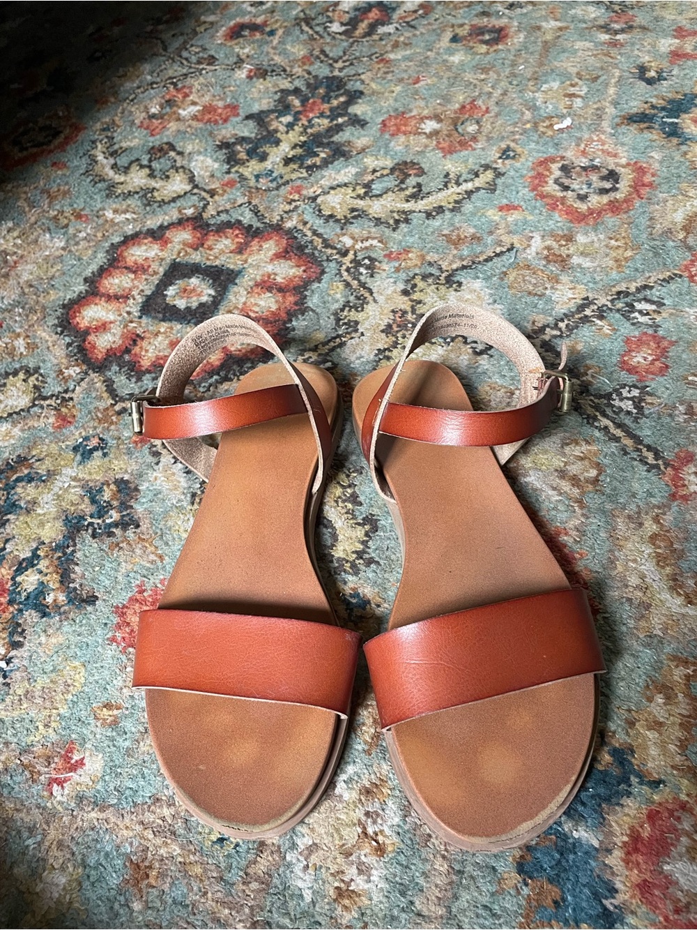 a new day Brown Leather Two-Strap Ankle Sandals